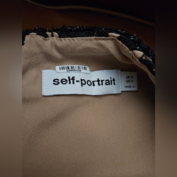 Self-Portrait Guipure Lace Mini Dress In Black Gold-tone Buttons Square Neck 4 - Picture 3 of 7